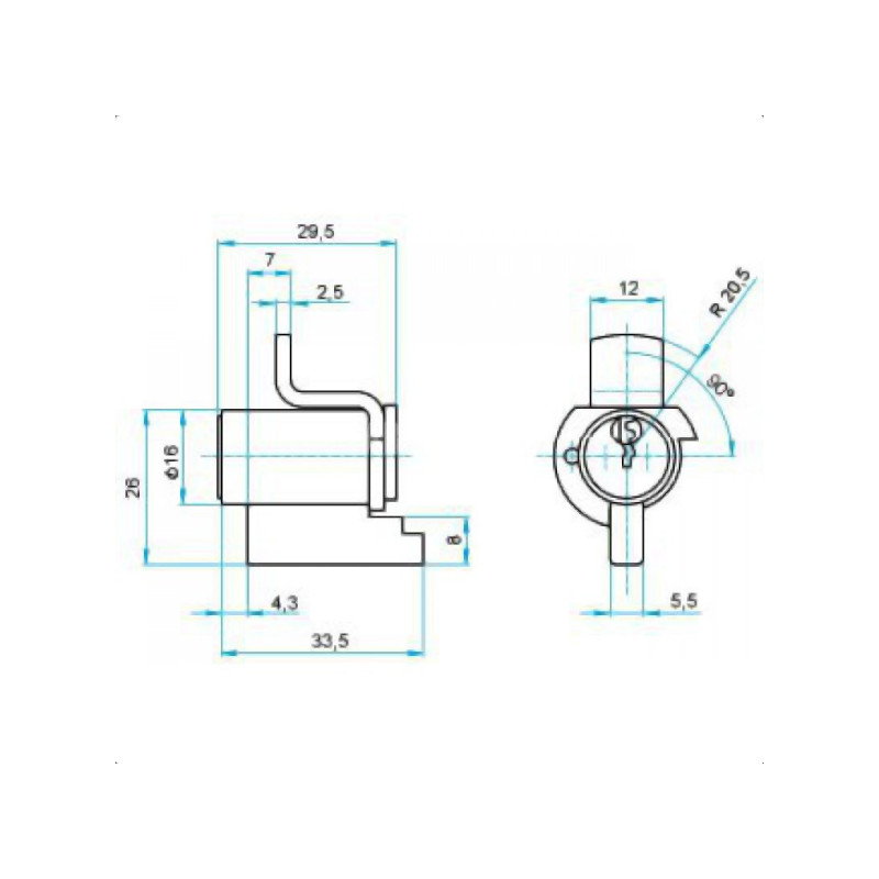 Cylindrická vložka FAB 1303N - rozměry