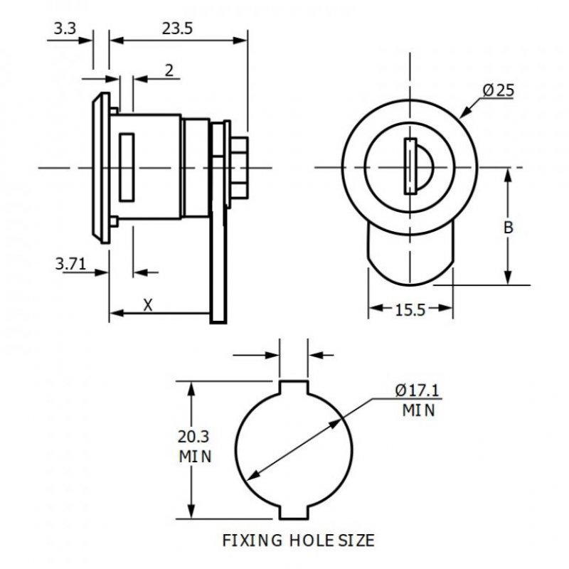 Zámek Euro-Locks F342-0002 - technický nákres