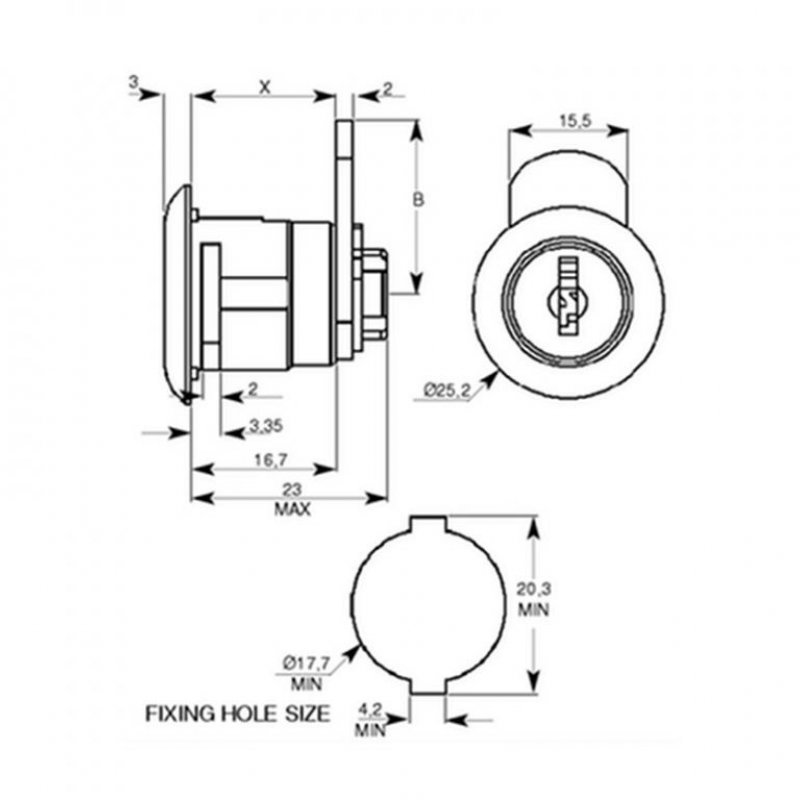Zámek Euro-Locks F116-0117 - technický nákres