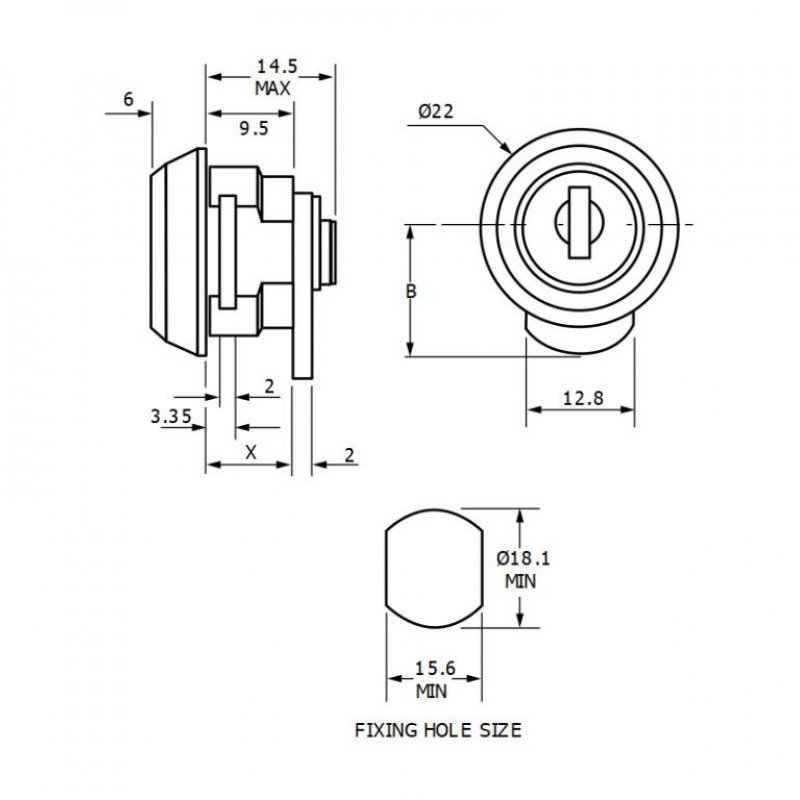 Zámek Euro-Locks F523-0002 - technický nákres