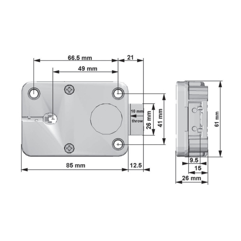 Elektronický trezorový zámek StraightBolt EM3550 - rozměry