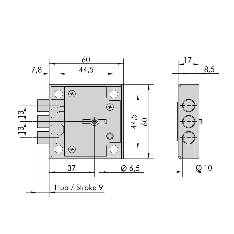 Trezorový zámek CAWI1387 - rozměry
