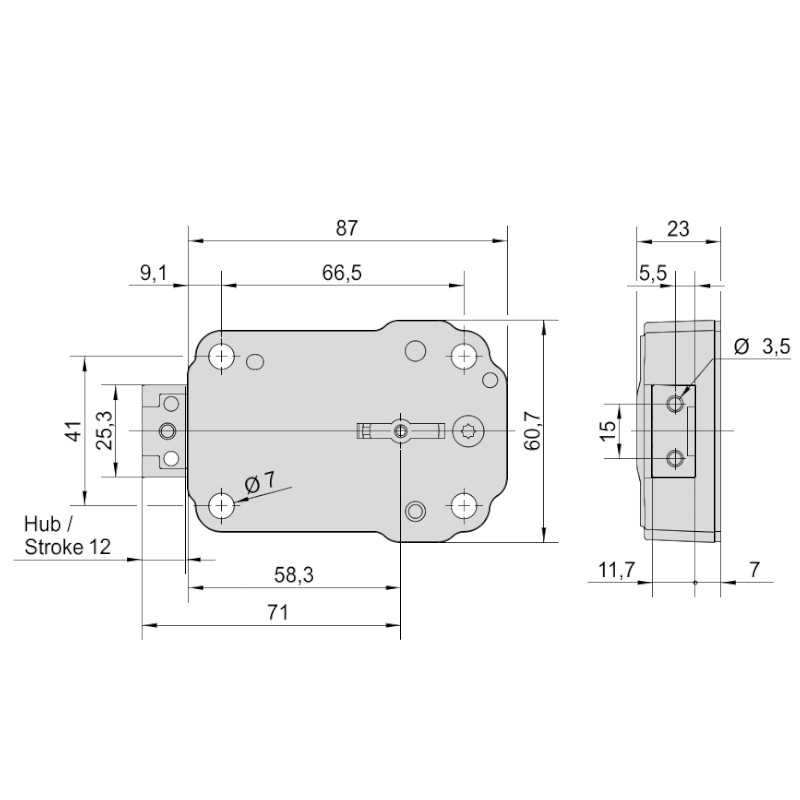 Trezorový zámek CAWI 2648 - rozměry